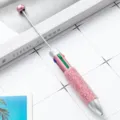 DIY mehrfarbiger Strass Kugelschreiber 4 in 1 Klick Journal Stift mit dekorativem Metallstab. - Rosa