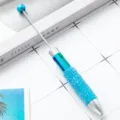 DIY buntes Kunststoff Perlen Kugelschreiber mit Glitzer Griff und Metall Stange oben. - Himmelblau