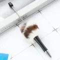 Kreativer DIY flauschiger Pompom Perlen Kugelschreiber mit weichem Pelzdekor für Mädchen. - Schwarzer Leopard