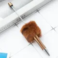 Kreativer DIY Plüsch Perlen Kugelschreiber mit flauschigem Fell und Metallspitze. - Champagner Gold Leopardenmuster