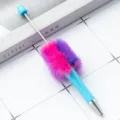 Niedlicher flauschiger Bommel Perlen Kugelschreiber, kreativer Kunststoff Schreibwaren Stift. - Blauer Gradient