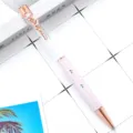 Rose gold oil-filled crystal ballpoint pen with creative flower clip, pink desk stationery. - Candy Light Pink (Pearl Style)