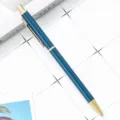 Blauwe metalen klikbalpen met gouden clip, glad schrijfgerei briefpapier kantoorbenodigdheid. - Inktblauw