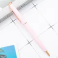 Pink metal ballpoint pen with elegant rose gold trim, smooth writing gift pen for office. - Candy Pink