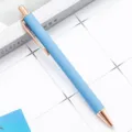 Matte blue ballpoint pen with rose gold metal trim, smooth writing press pen for office. - Matte Blue