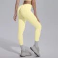 Seamless high-waist solid color yoga leggings for women, stretchy fitness running sports pants. - Milk Yellow