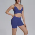 Detalle de conjunto yoga liso sin costura, ropa deportiva de fitness elástica y transpirable. - S / Parte Superior Y Inferior / Azul marino