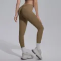 Seamless high waist yoga leggings for women, breathable fitness pants in brown color. - Dark Coffee