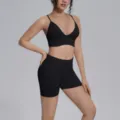 Conjunto de yoga sin costuras liso sujetador deportivo y pantalones cortos fitness mujer gym. - S / Parte Superior Y Inferior / Negro