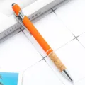 Oranger Kuli mit Kork-Griff, Metall-Clip, Druckmechanik, eleganter Geschenkschreiber für Büro. - Orange