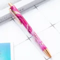 Pink floral marble metal click ballpoint pen with rose gold trim for office and school. - Hot Stamping Rose Red Marble Pattern