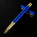 Eleganter blauer Metallkugelschreiber mit goldenen Akzenten für Büro und exklusive Geschenke. - Blau (Goldbesatz)