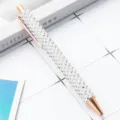 Elegant pearl rhinestone ballpoint pen rose gold metal office school gift writing supply - White