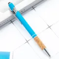 Metall Kugelschreiber mit Touchpen, blauer Oberfläche und Korkgriff als ideales Werbegeschenk. - Blau