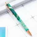 Green marble pattern metal ballpoint pen with rose gold clip, click mechanism for office and school. - Hot Stamping Dark Green Marble Pattern
