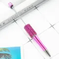 Pink rhinestone beaded ballpoint pen DIY handmade diamond crystal metal writing pen SKU - Rhinestone Wrapped Style / Electroplated Pink
