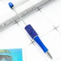 Blue rhinestone beadable pen DIY handmade ballpoint pen decorative shiny metal rod stationery office - Rhinestone Wrapped Style / Blue