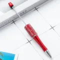 Στυλό διακοσμημένο με στρας και κόκκινους κρυστάλλους με μεταλλική ράβδο για χειροτεχνίες. - Μπορντό με χρυσό γκλίτερ (στυλ ζάχαρης)