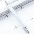 Clear transparent barrel DIY insert paper ballpoint pen with metal tip for custom writing. - As Shown