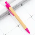 Bamboo ballpoint pen with vibrant pink clip and tip, smooth writing stationery for office. - Rose Red