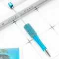 Blue rhinestone DIY beadable ballpoint pen with metal rod for creative handmade craft projects. - Rhinestone Wrapped Style / Sky Blue
