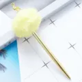 Cute metal ballpoint pen with yellow fluffy pom pom and golden flamingo topper for stationery. - Electroplated Gold