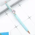 Light blue metal ballpoint pen with large crystal diamond decor variant for stylish office writing. - Blue
