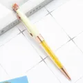 Metal crown ballpoint pen with crystal sand filling, elegant yellow and rose gold design for office. - Candy Yellow