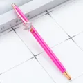 Pink metal ballpoint pen with large crystal diamond ring topper creative gift stationery - Rose Red
