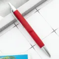 Sleek red retractable ballpoint pen with silver trim, perfect for business gifts and office use. - Burgundy