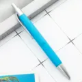 Blue retractable ballpoint pen with silver trim, smooth rubberized finish for business gifts. - Light Blue