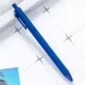 Blue retractable ballpoint pen with soft touch finish, smooth writing student stationery. - Dark Blue