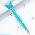 Cute turquoise glitter butterfly plastic ballpoint pen for students and office writing gifts. - Glitter Light Blue