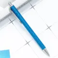 Blue glitter retractable ballpoint pen with silver clip for office and school stationery. - Dark Blue (Silver Components)