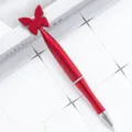Red butterfly plastic ballpoint pen, cute student gift, bright pink glitter writing pen. - Red