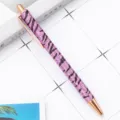 Glitter pink zebra pattern metal ballpoint pen with rose gold trim for office and gift use - Purple Zebra Print
