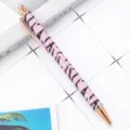 Retractable metal ballpoint pen with pink glitter zebra pattern and rose gold trim stationery. - Light Purple Zebra