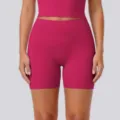 High-waisted fitness yoga shorts and matching crop top for women running gym sportswear. - S / Wild Berry