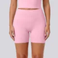 High waist pink yoga shorts for women fitness running gym workout activewear sports shorts. - S / Sakura Pink