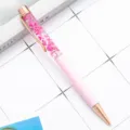 Pink liquid floating dried flower ballpoint pen, cute rose gold metal office school stationery. - 1.0mm Bullet Tip / Macaron Matte Pink