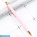 Pink metal ballpoint pen with rose gold trim, minimalist click design for office and school. - Candy Pink