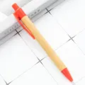 Bamboo ballpoint pen with orange clip, eco-friendly retractable office writing gift pen. - Red
