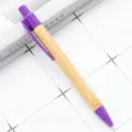 Bamboo ballpoint pen with purple accents, push-button office writing stationery gift pen for custom logo printing. - Purple