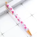 Stylo bille rétractable en métal à fleurs roses avec clip or rose pour le bureau quotidien. - Rose - Rose