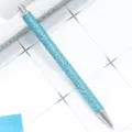 Blaue Glitzer Kugelschreiber Metall Druckkugelschreiber fuer Buero Schule Briefpapier - Himmelblau (Silberne Beschläge)