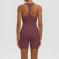 Solid color racerback yoga set women breathable fitness activewear two-piece suit - S / Top And Bottom / Wine Red