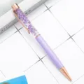 Purple dried flower floating ballpoint pen with rose gold metal trim for creative office gift. - 1.0mm Bullet Tip / Macaron Purple
