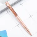 Rose gold glitter quicksand ballpoint pen with floral decor for smooth writing and office. - Rose Gold
