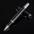 Premium black metal rollerball pen, elegant business executive gift pen with silver trim. - Black