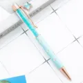 Clover Crystal Ballpoint Pen Blue Quicksand Sparkle Rose Gold Office Stationery Gift - Macaron Light Blue